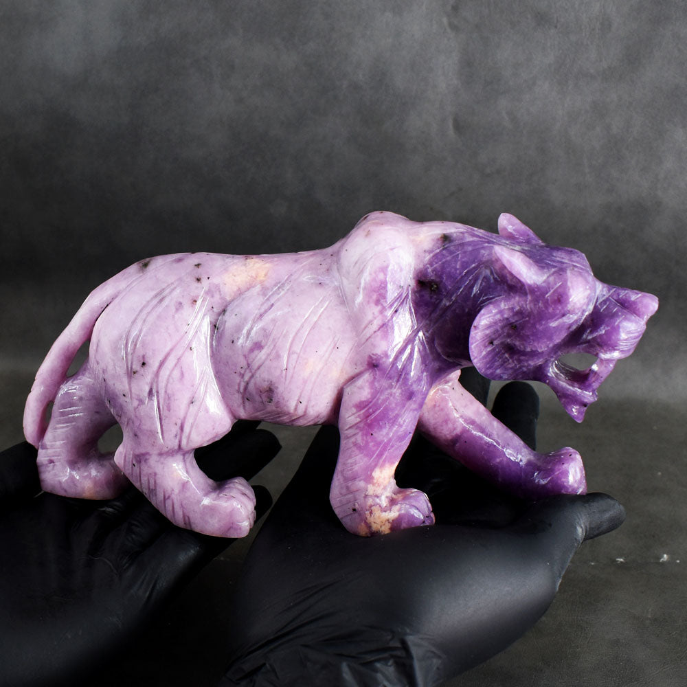 Stunning 4470.00 Cts Genuine Lepidolite Hand Carved Crystal Lion Gemstone Carving
