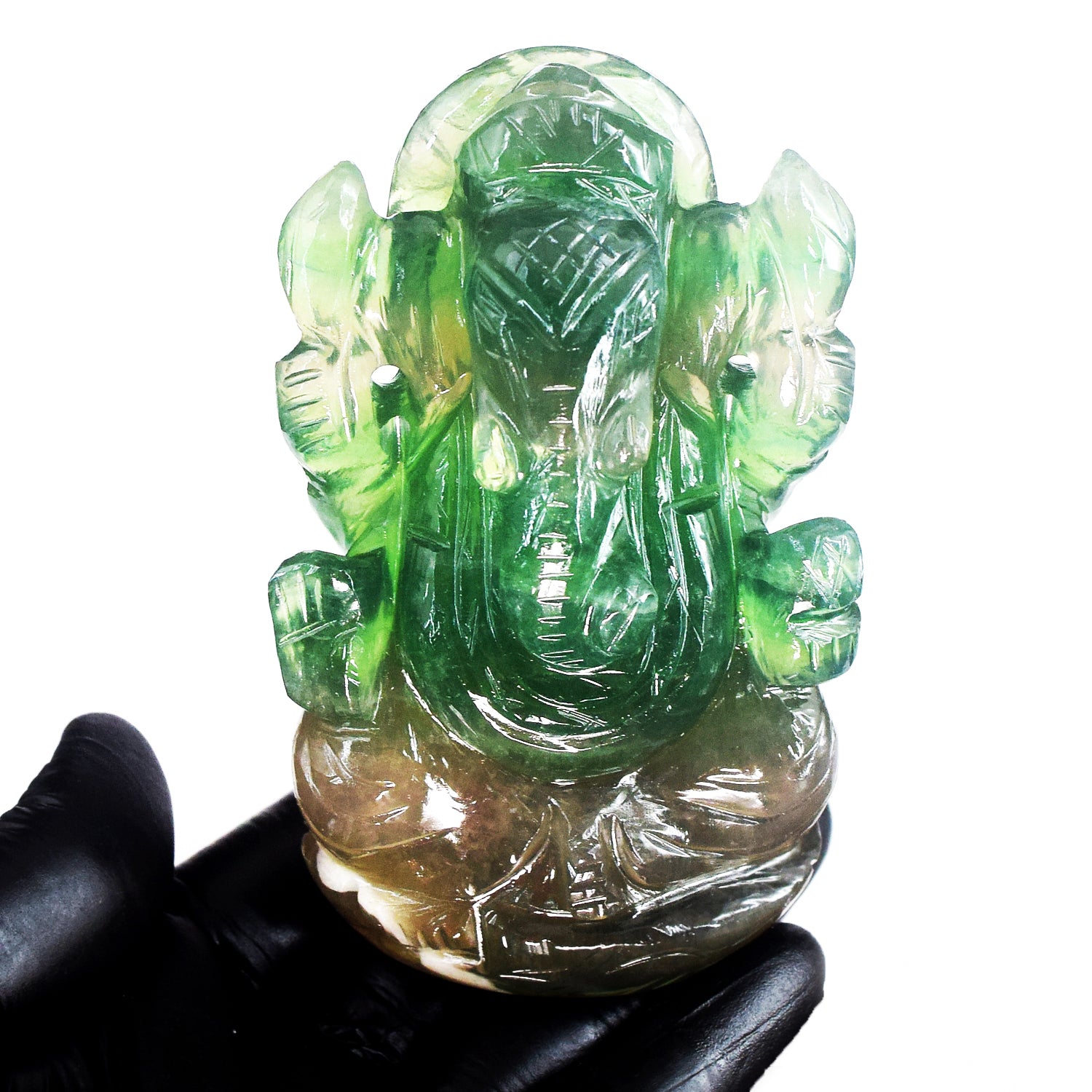 Great 1811.00 Cts Genuine Hand Carved Green Fluorite Premium Crystal Lord Ganesha