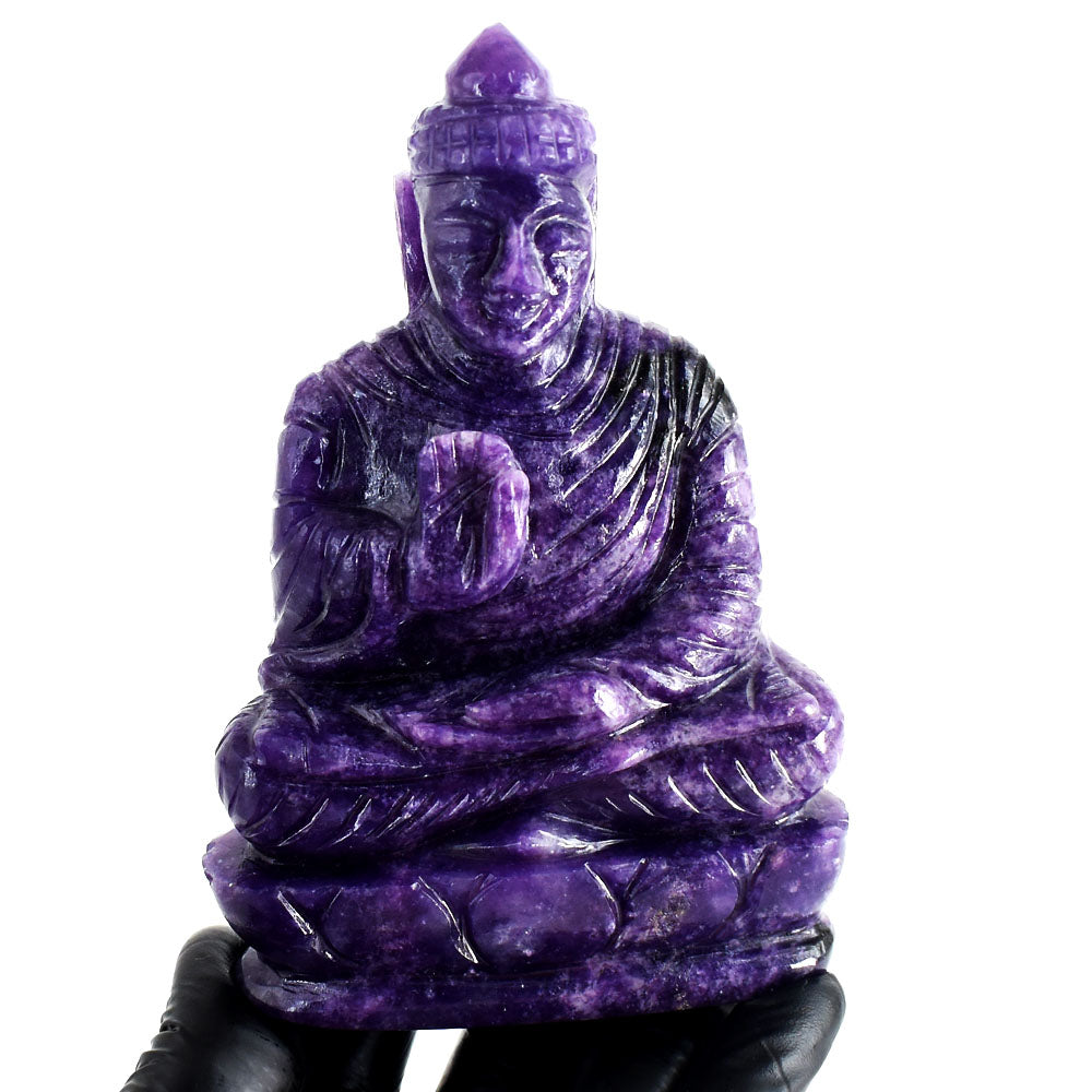 Awesome 1900.00 Carats Genuine Lepidolite Hand Carved Buddha Gemstone Crystal Statue Carving