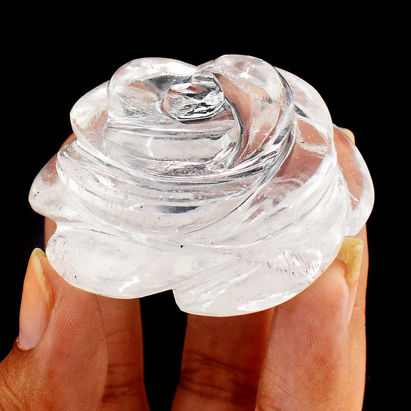 Beautiful  330.00 Carats  Genuine  White Quartz Hand  Carved  Crystal  Rose  Flower  Gemstone Carving