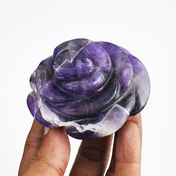 Amazing  642.00 Cts Genuine Amethyst  Hand  Carved Crystal  Rose  Flower Gemstone Carving