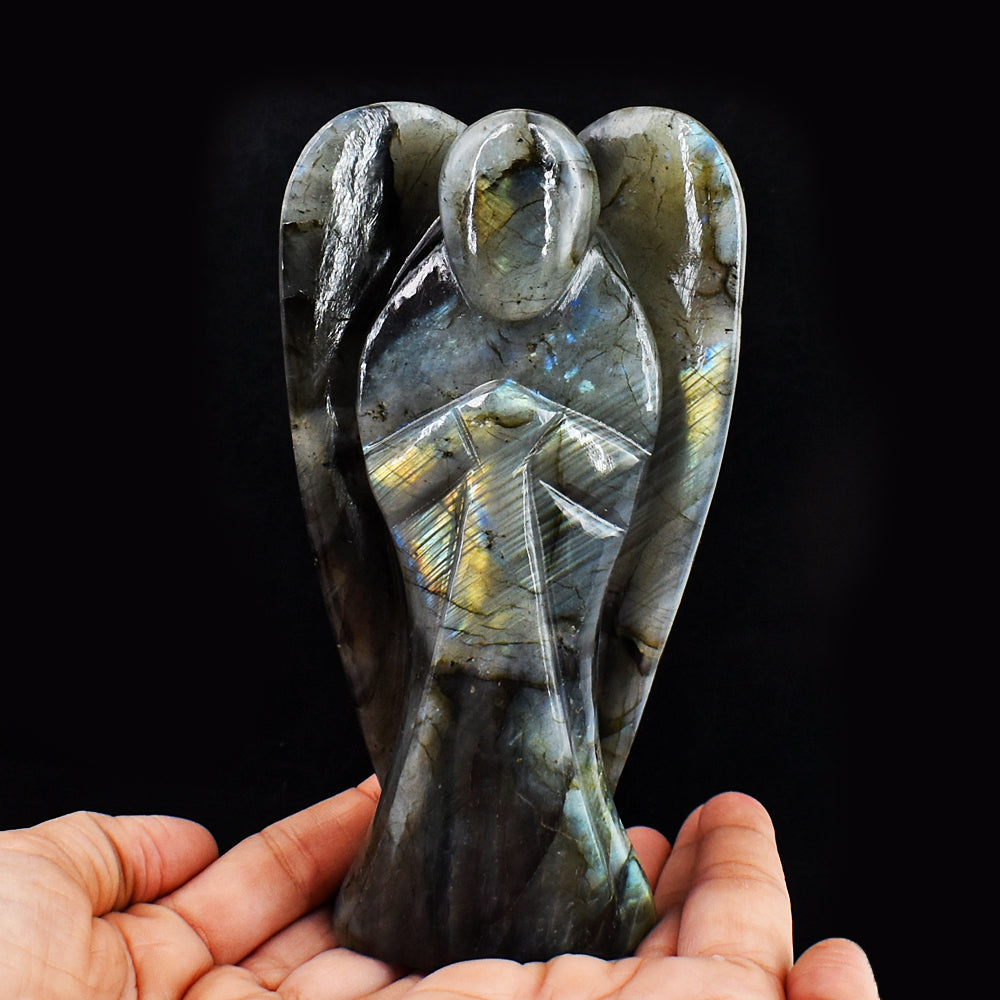 Golden & Blue Flash Labradorite 3493.00 Cts Genuine Hand Carved Healing Praying Angel