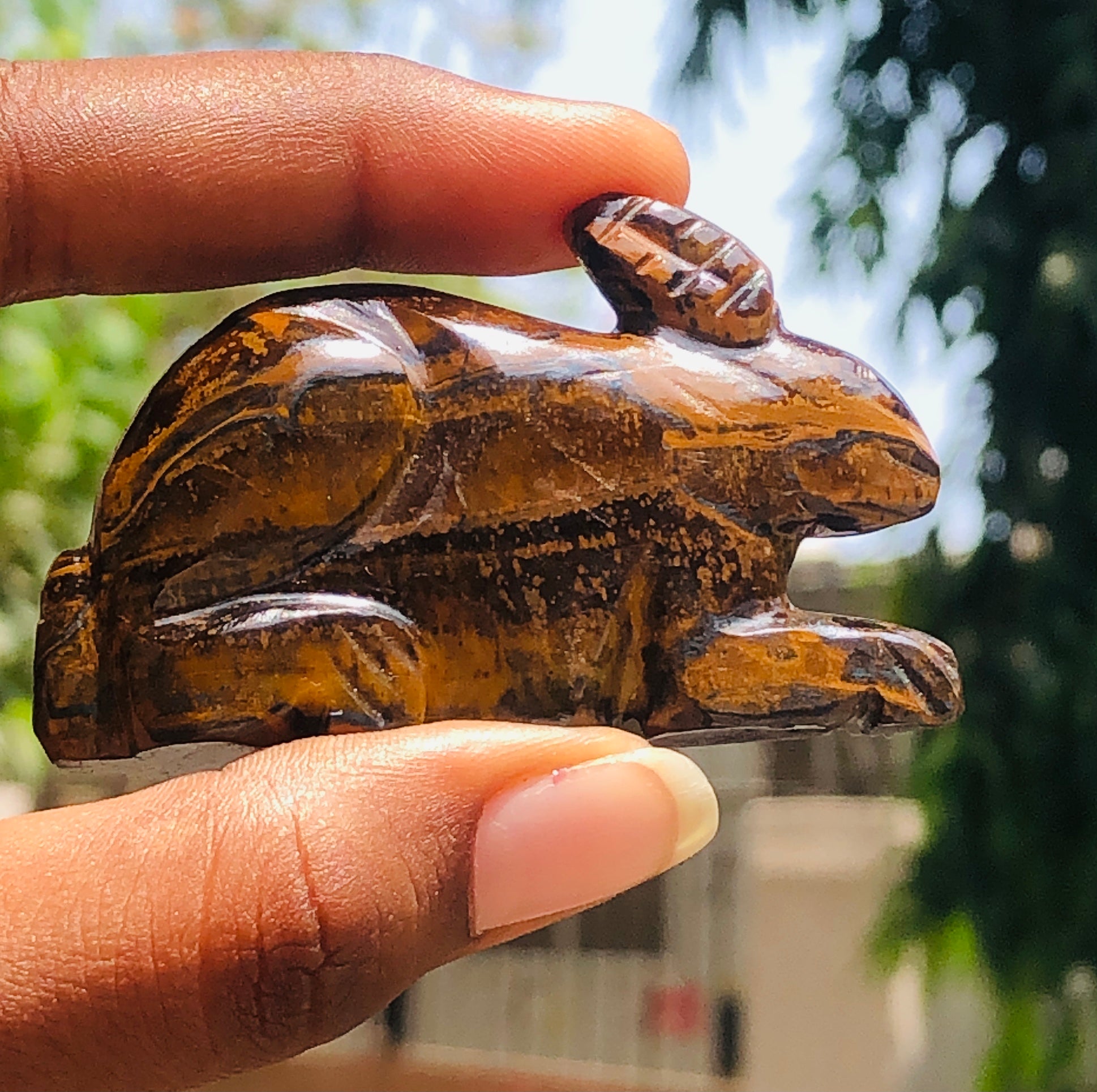 Beautiful 228.00 Carats Genuine Iron Tiger Eye Hand Carved Crystal Bunny Gemstone Carving  2026  Collection