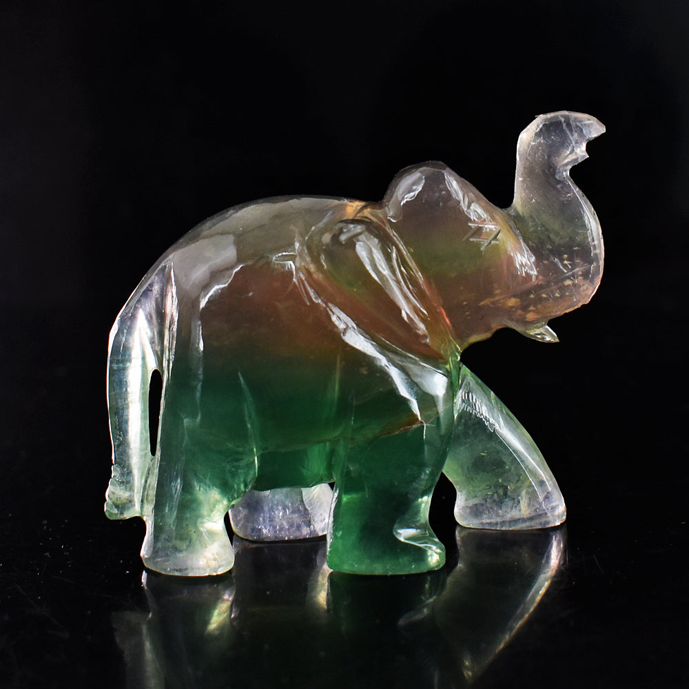 Awesome  741.00  Cts  Multicolor Fluorite Hand Carved Genuine Crystal Gemstone Carving Elephant