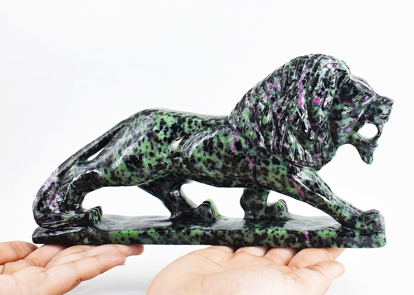 Gorgeous 6635.00 Carats  Genuine Ruby Zoisite Hand Carved  Crystal Gemstone Lion Carving