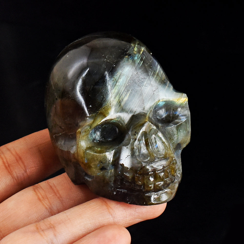Golden & Blue Flash Labradorite 979.00 Carats Genuine Hand Carved Crystal Gemstone Carving Skull