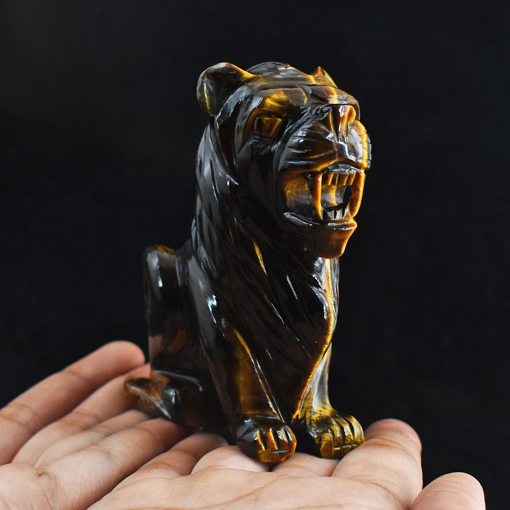 Craftsmen 1688.00 Cts  Genuine Tiger Eye  Hand Carved Crystal Gemstone Carving Lion