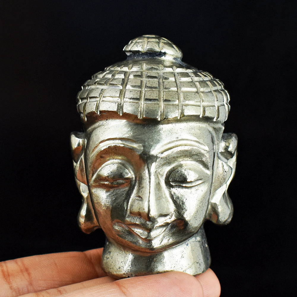 Beautiful 1466.00 Cts Genuine Pyrite Hand Carved Crystal Gemstone Buddha Head Carving