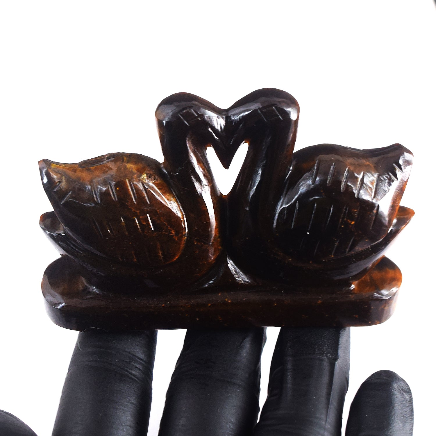 Amazing 680.00 Cts Genuine Tiger Eye Hand Carved Premium Love Swan Pair