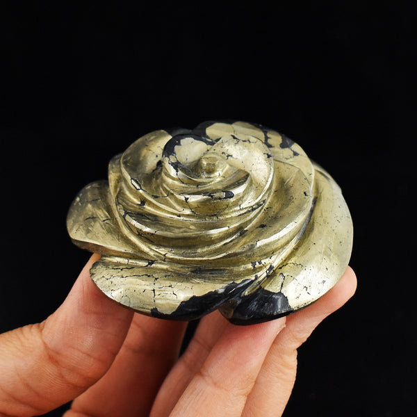 1299.00 Carats  Genuine  Natural  Pyrite  Hand  Carved  Crystal  Rose Flower Gemstone  Carving