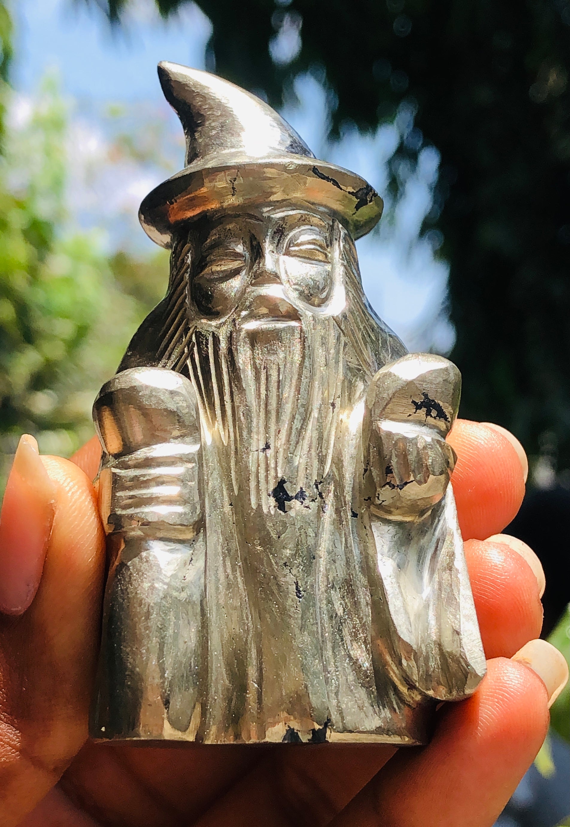 Exclusive 987.00 Carats Genuine Pyrite  Hand Carved Crystal Gemstone Wizard Carving