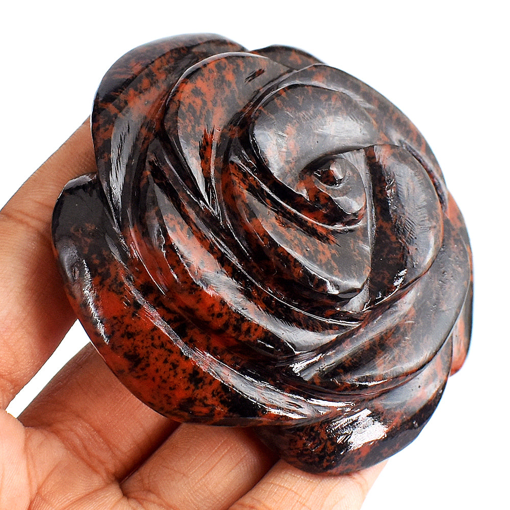 Awesome 568.00 Carats Genuine Mahogany Jasper Hand Carved Crystal Rose Flower Gemstone Carving