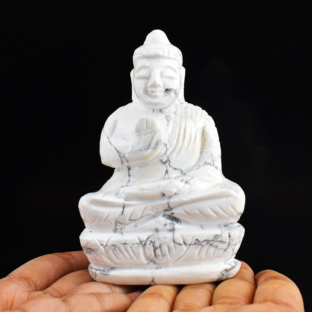 Gorgeous 1332.00  Cts Genuine  Howlite Hand Carved Crystal Lord Buddha Gemstone Carving