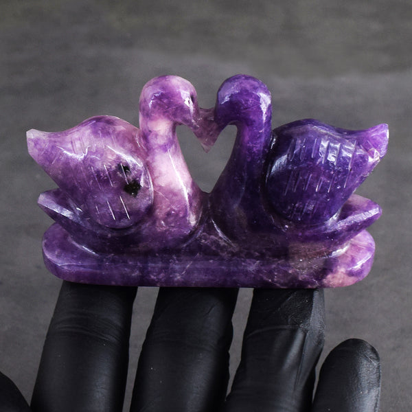Impressive 560.00 Cts Genuine Lepidolite Hand Carved Premium Love Swan Pair