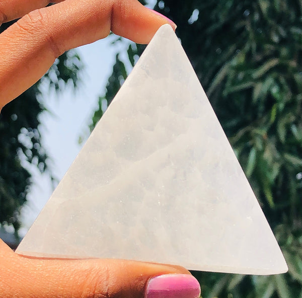 Very Attractive Genuine Selenite Healing Gemstone Crystal Triangle