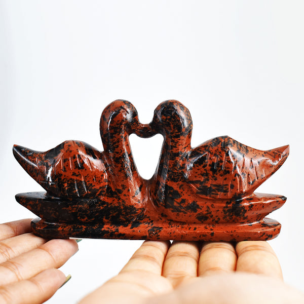 Amazing  917.00  Cts  Genuine Mahogany Jasper  Hand Carved Crystal  Swan  Pair  Gemstone Carving