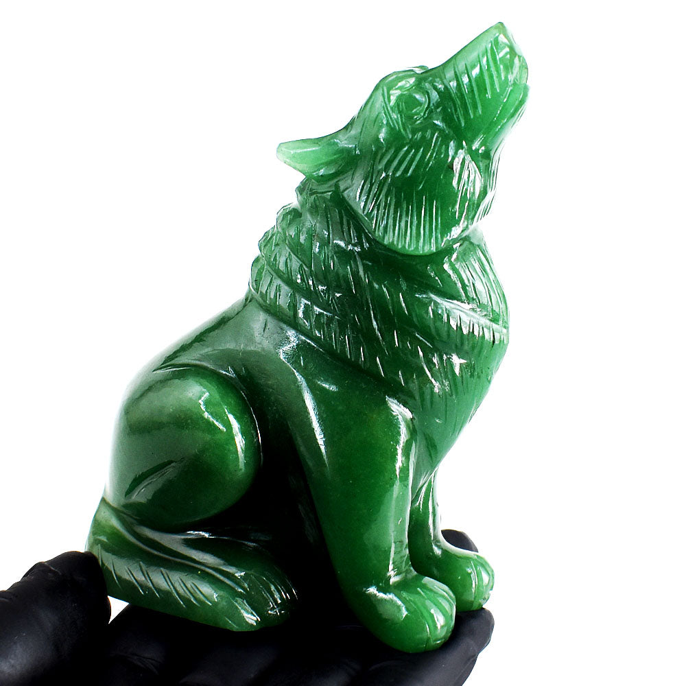 Craftsmen 1542.00 Carats Genuine Green Aventurine Hand Carved Crystal Wolf Crystal Carving