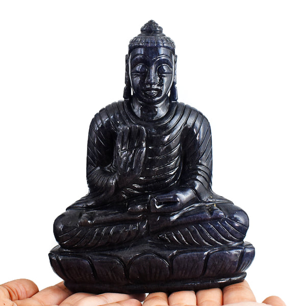 Natural 4850.00 Cts Genuine Blue Iolite Hand Carved Lord Buddha Idol Gemstone Carving