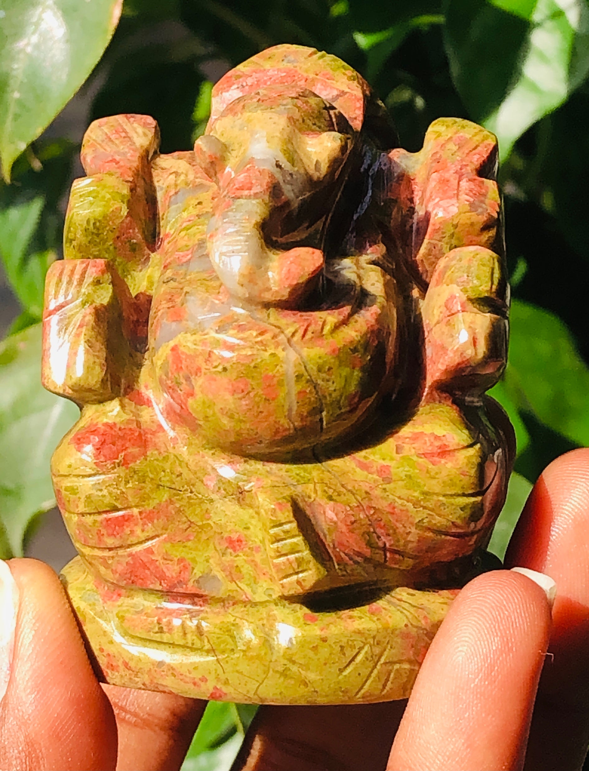 Natural 971.00 Carats Blood Green Unakite Divine Hand Carved Genuine Crystal Gemstone Carving Lord Ganesha