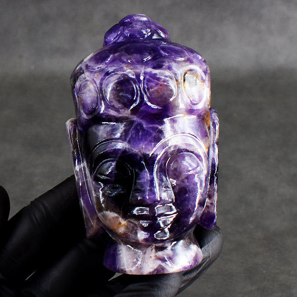 Beautiful 1319.00 Cts Genuine Amethyst Hand Carved Gemstone Buddha Head Carving