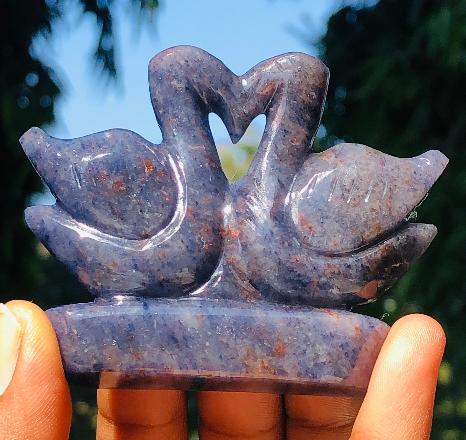 Stunning 391.00 Cts Genuine Blue Iolite Carved Love Premium Swan Pair