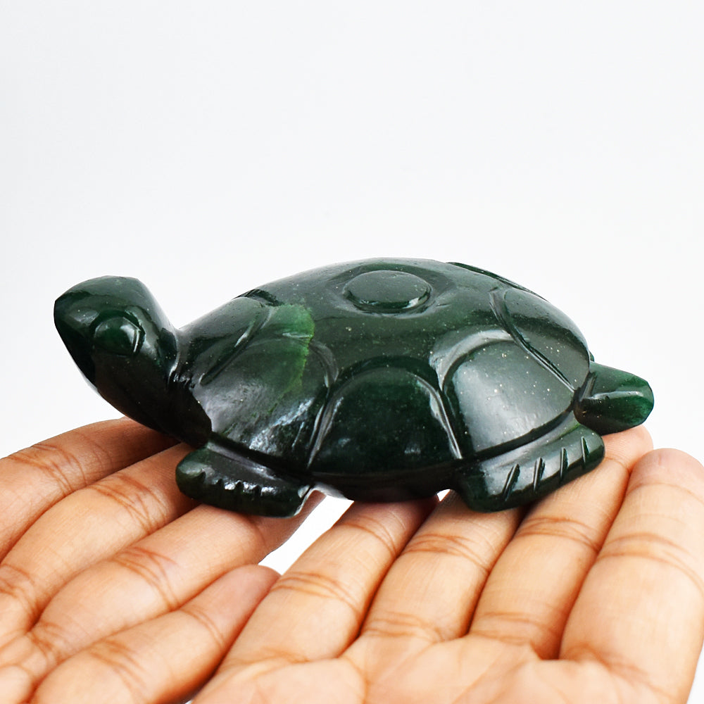 Stunning  861.00 Carats  Genuine  Green Jade Hand Carved  Crystal Gemstone Turtle Carving