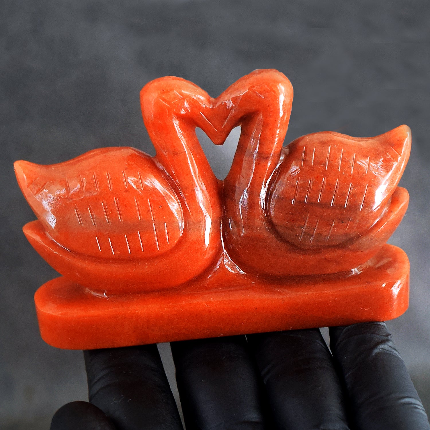 Gorgeous 896.00 Cts Genuine Aventurine Carved Love Swan Pair Premium