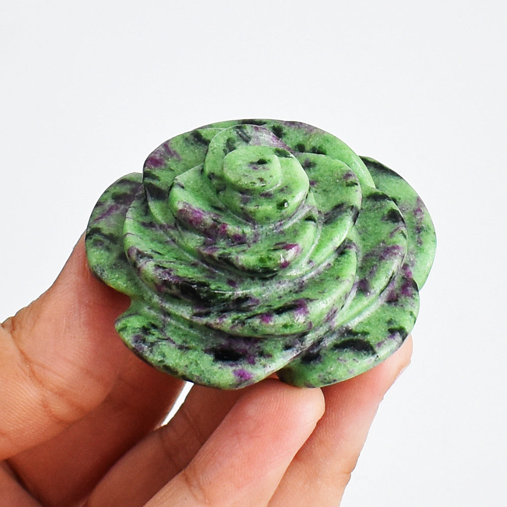 Beautiful  435.00  Carats  Genuine  Ruby Zoisite  Hand  Carved  Crystal Rose Gemstone  Carving