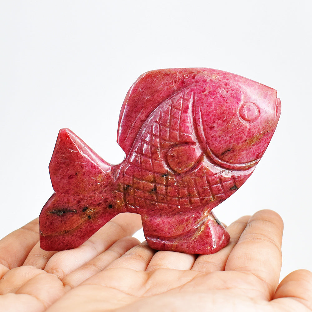 Natural 1096.00 Cts Genuine Rhodonite Hand Carved  Crystal Gemstone  Fish Carving