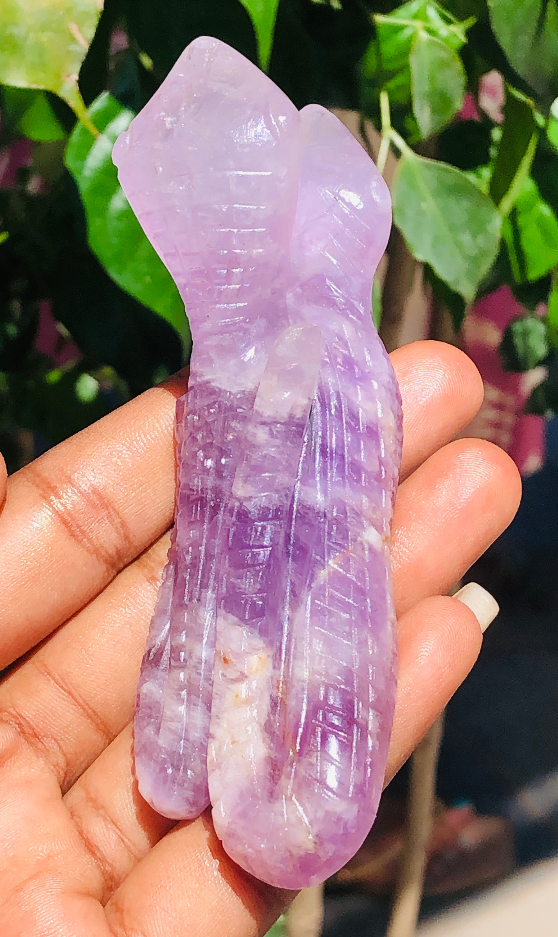 Artisian 428.00 Carats Genuine Chevron Amethyst  Hand Carved Crystal Gemstone Carving Twin Head Snake 2026 Collection