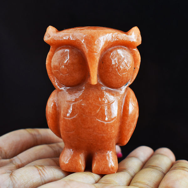 Exclusive  1068.00 Carats Genuine Aventurine  Hand Carved Crystal Gemstone Owl  Carving