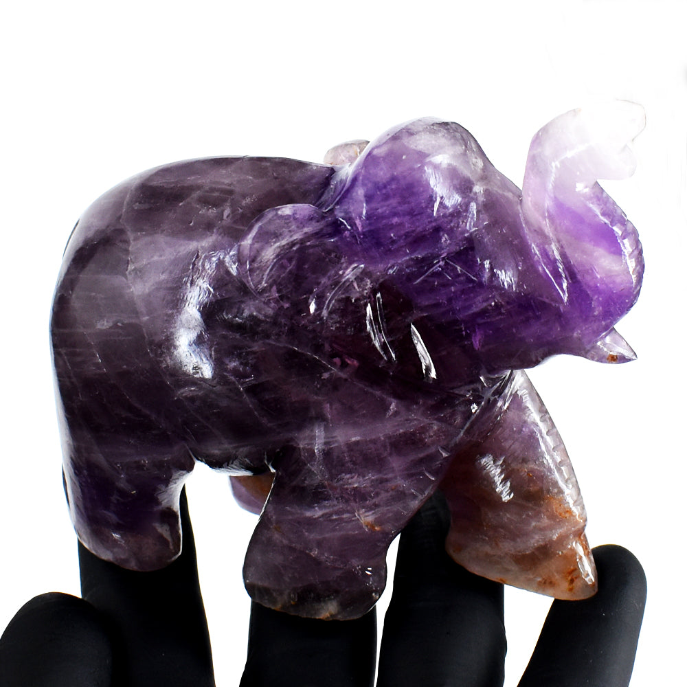 Premium 1796.00 Cts Genuine Amethyst Hand Carved Gemstone Crystal Elephant Carving