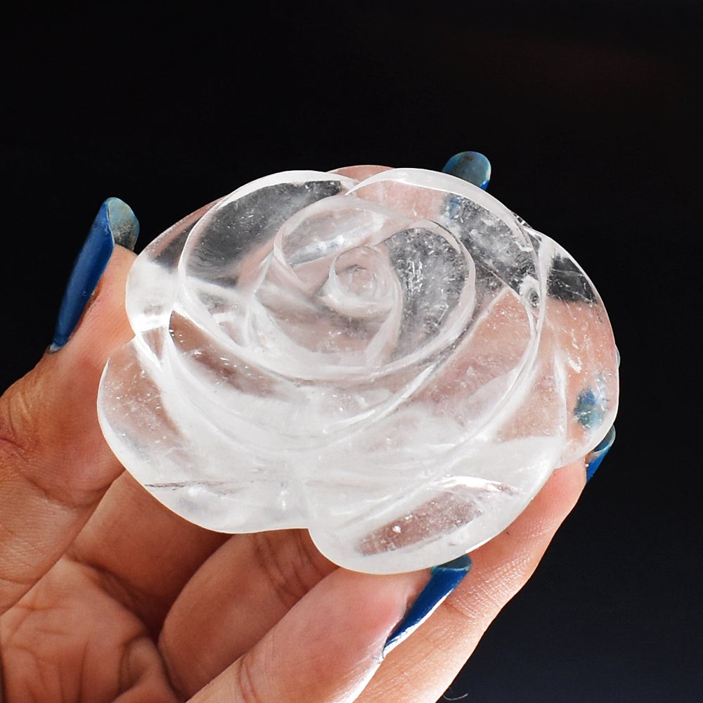 Genuine  White  Quartz 285.00 Carats Hand  Carved  Crystal Rose  Flower  Carving  Gemstone
