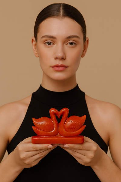 Gorgeous 896.00 Cts Genuine Aventurine Carved Love Swan Pair Premium