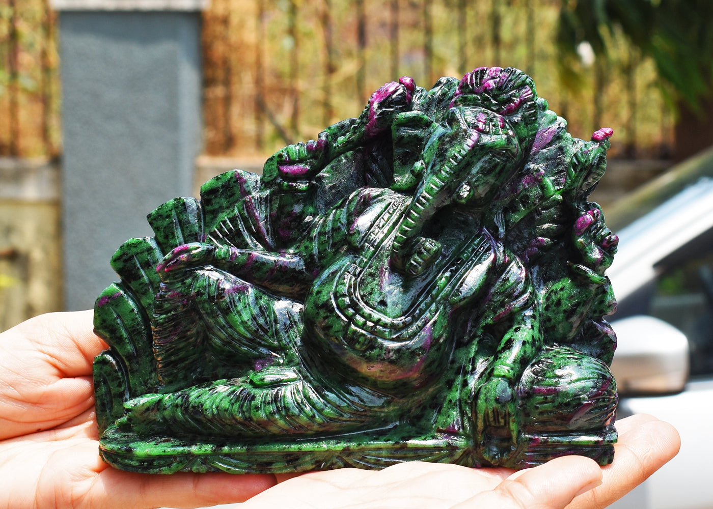 Amazing 7950.00 Cts Genuine Ruby Zoisite Hand Carved Crystal Gemstone Lord Ganesha Carving