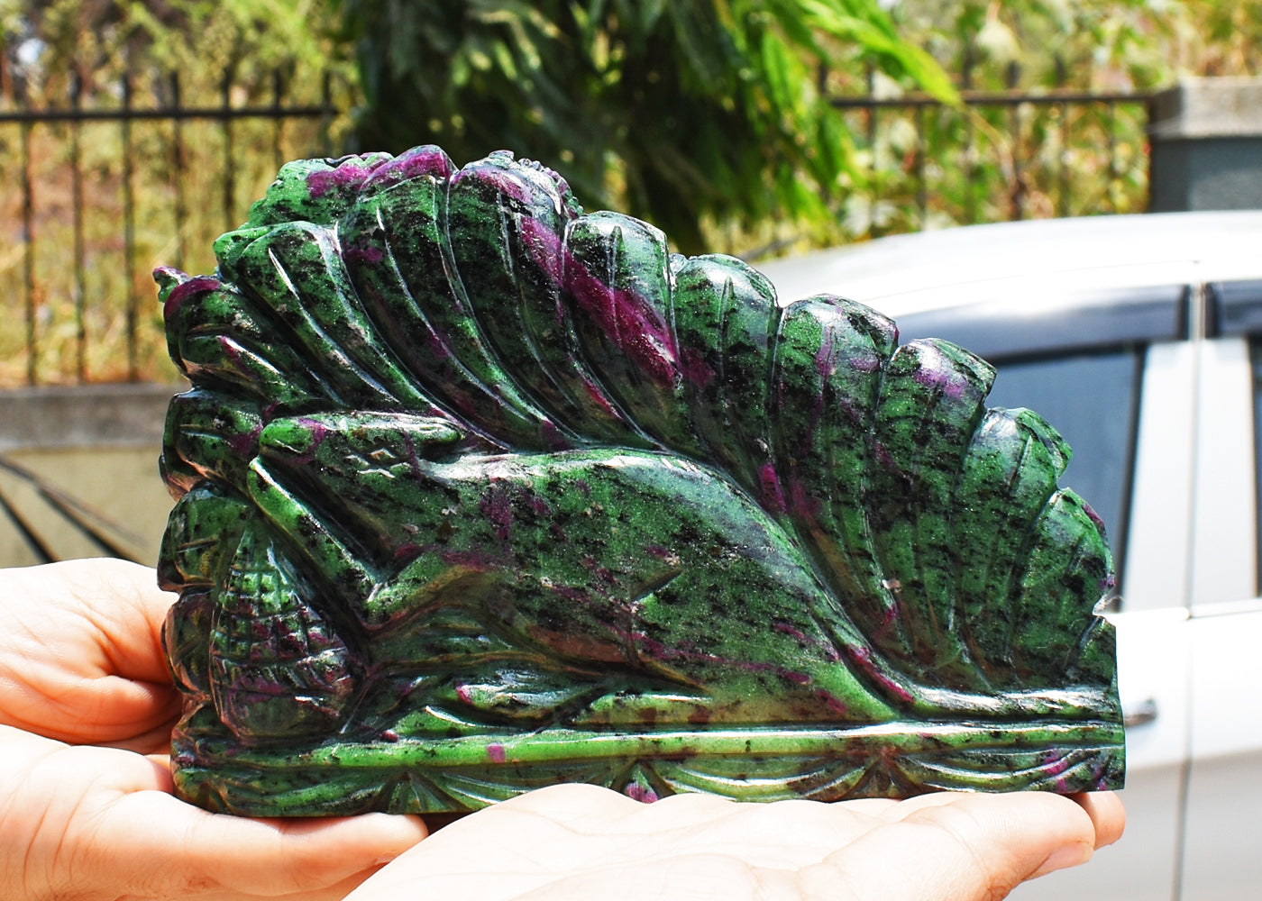 Amazing 7950.00 Cts Genuine Ruby Zoisite Hand Carved Crystal Gemstone Lord Ganesha Carving