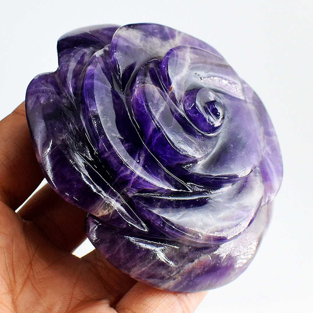 Gorgeous 1085.00 Carats Genuine  Amethyst Hand Carved Crystal Rose Flower Gemstone Carving