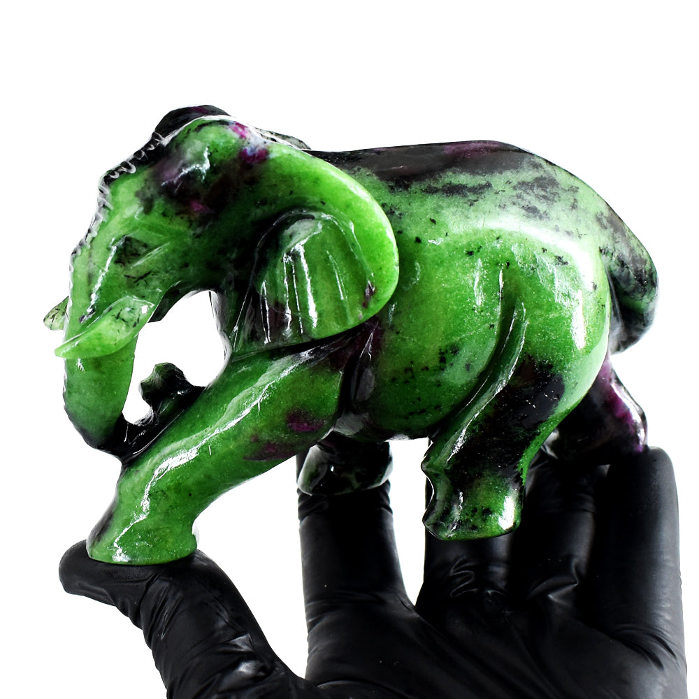 Awesome 2386.00 Cts Genuine Ruby Zoisite Hand Carved Crystal Gemstone Elephant Carving