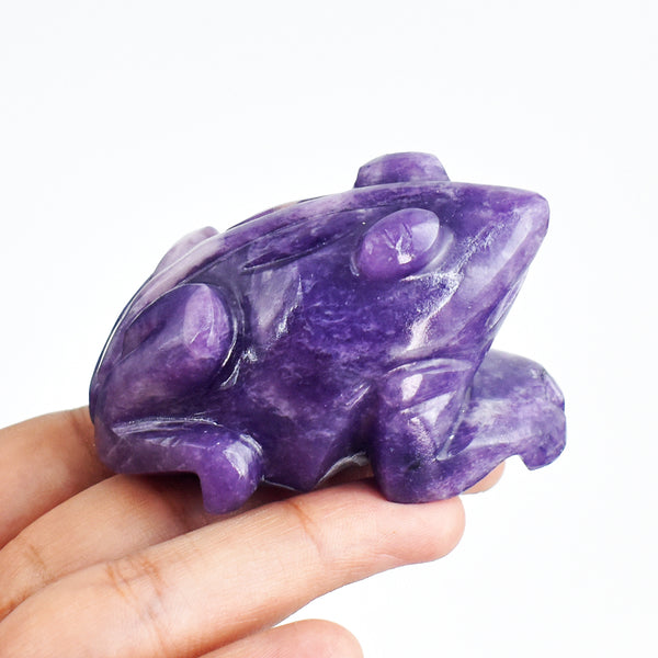 Beautiful 706.00 Carats Genuine Lepidolite  Hand  Carved Crystal  Gemstone  Carving Frog