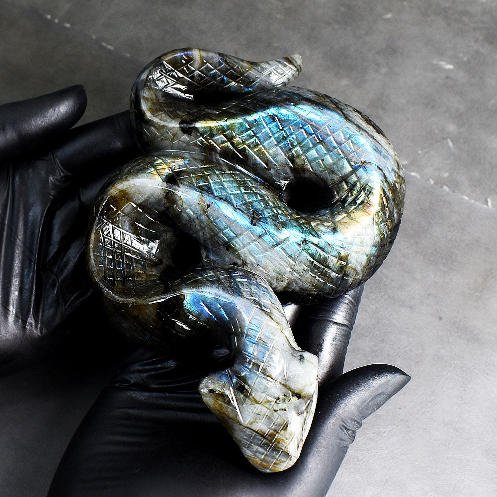 Artisian 2644.00 Cts Genuine Blue Flash Labradorite Hand Carved Cobra Gemstone Crystal Carving