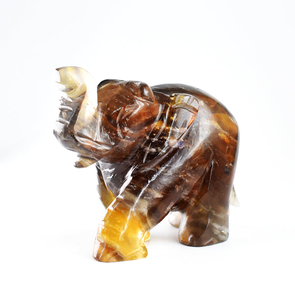 Exclusive 903.00 Cts Genuine  Multicolor Fluorite Hand Carved  Crystal Gemstone Carving Elephant
