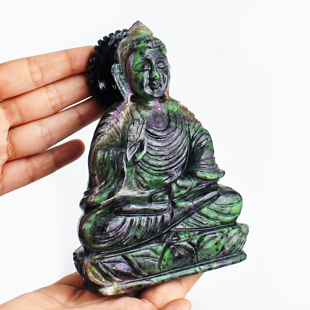 Awesome  5437.00  Cts Ruby Zoisite Hand Carved Crystal Idol Lord Buddha Statue Gemstone Carving