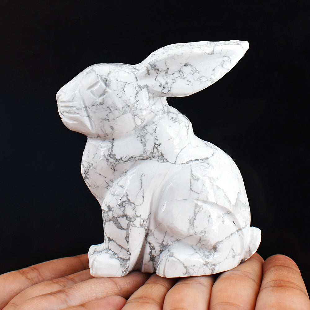 Beautiful  1578.00 Carats  Genuine Howlite Hand Carved Crystal Bunny Gemstone Carving