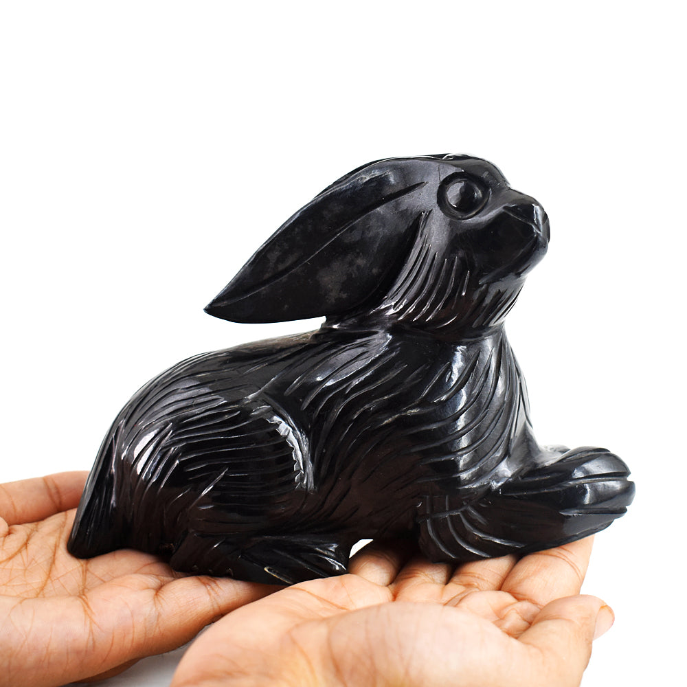 Beautiful  6008.00 Carats  Genuine Black Spinel Hand Carved Crystal Bunny Gemstone Carving