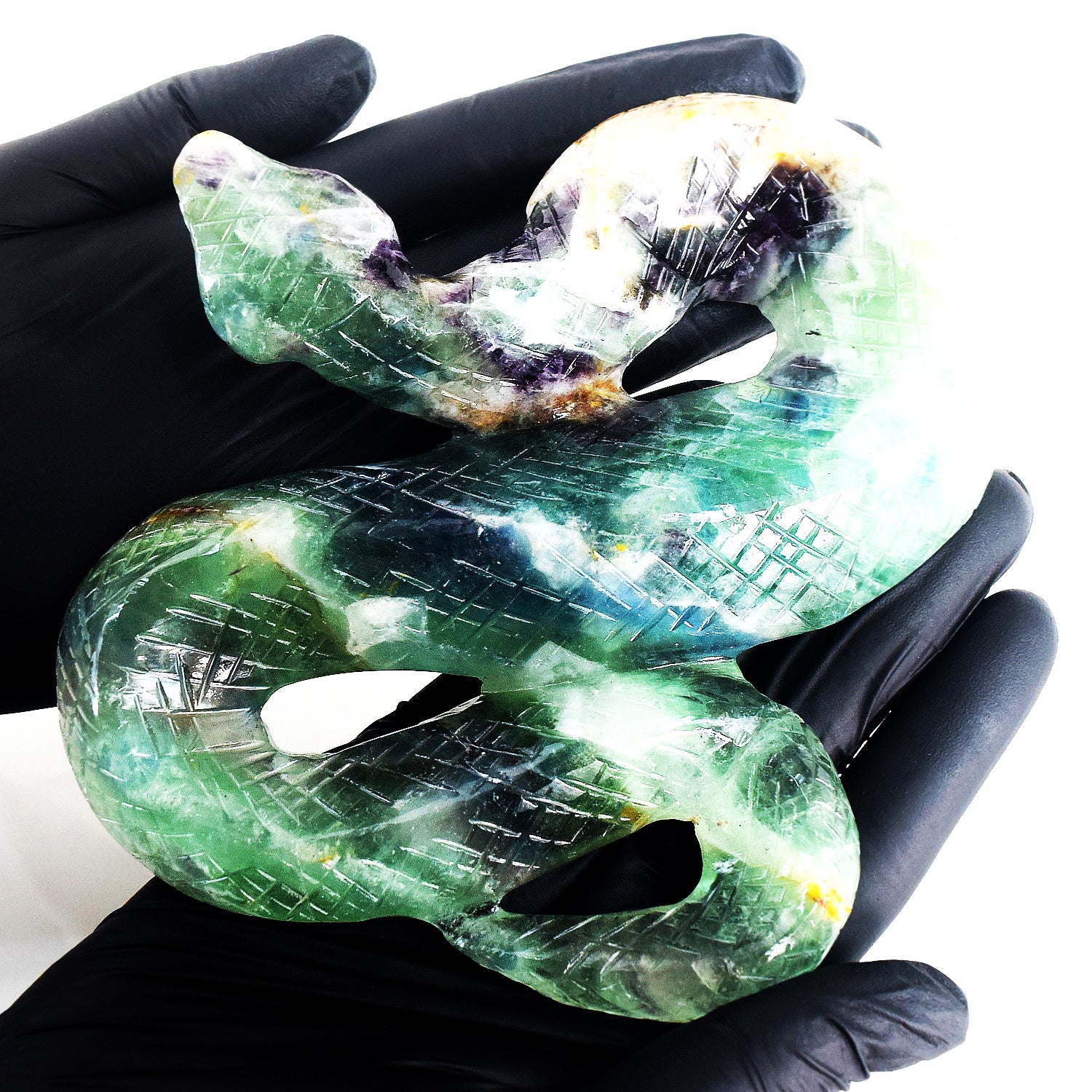 Awesome 2466.00 Cts Genuine Multicolor Fluorite Hand Carved Premium Cobra Crystal Gemstone