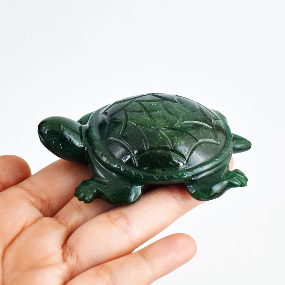 Stunning 616.00 Carats  Genuine Green Jade Hand Carved  Crystal Gemstone Turtle Carving