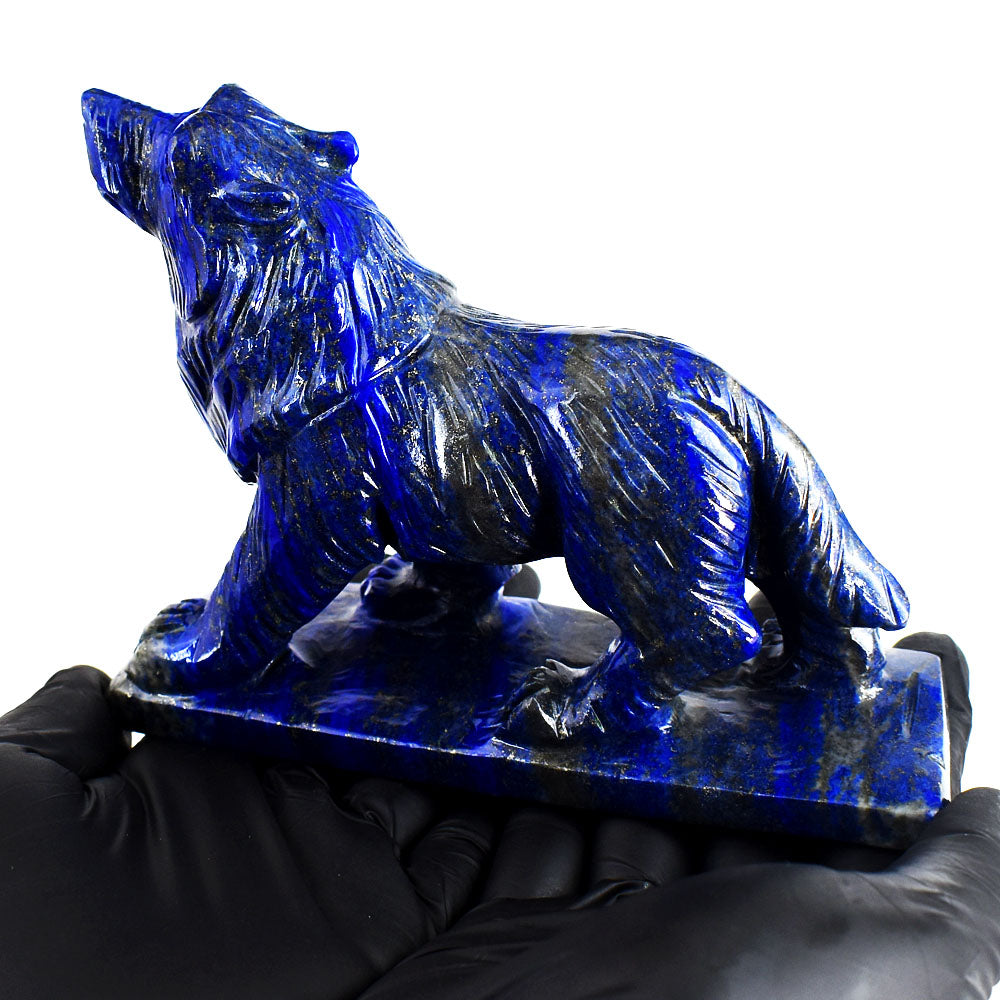 Gorgeous 3164.00 Cts Genuine Blue Lapis Lazuli Hand Carved Gemstone Crystal Wolf Carving