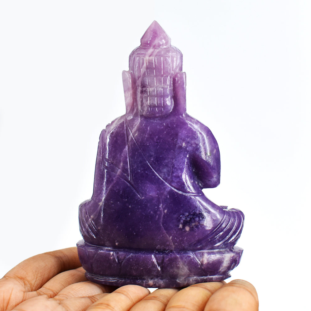 Stunning 1355.00 Cts Genuine Lepidolite Hand Carved Crystal Lord Buddha Idol Gemstone Carving