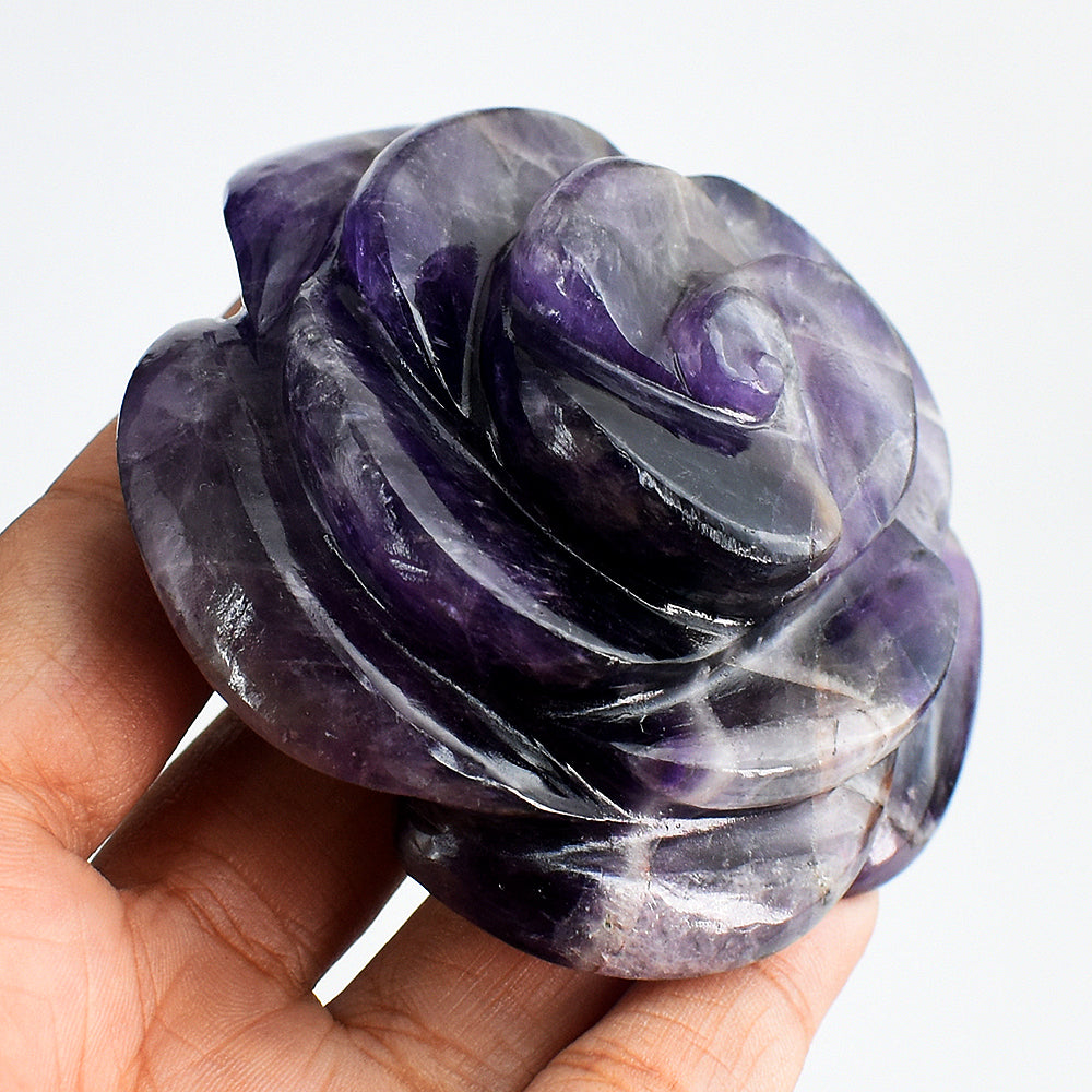 Amazing  792.00 Carats  Genuine  Amethyst  Hand  Carved  Rose  Flower  Gemstone  Carving