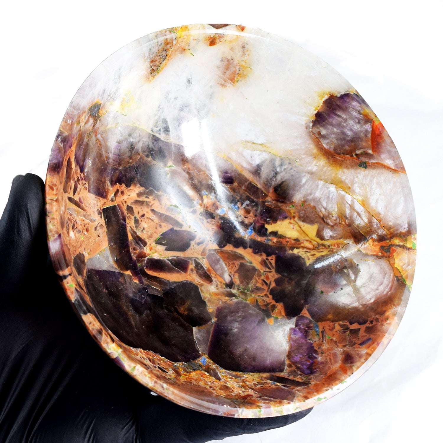 Unexpected 1093.00 Carats Genuine Chevron Amethyst Hand Carved Crystal Gemstone Carving Big Bowl